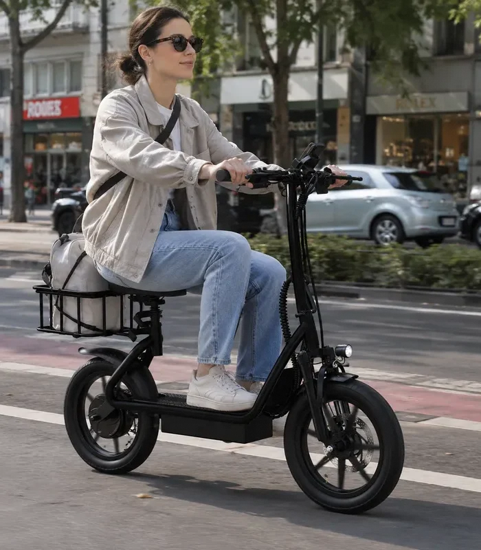Foldable Electric Scooter with Seat & Basket