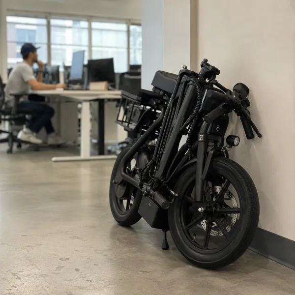 Gliding through the city on the electric scooter